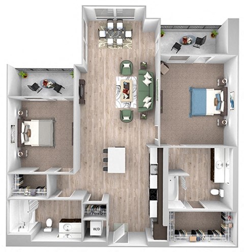Floor plan for 2 beds, 2 baths, 1034 sqft